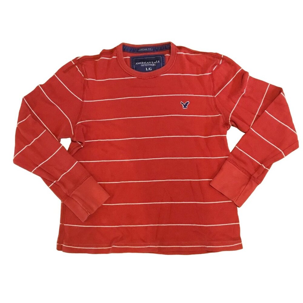 American Eagle Shirt Sweater Mens Lg Long Sleeve Vintage Fit Stripe Orange White